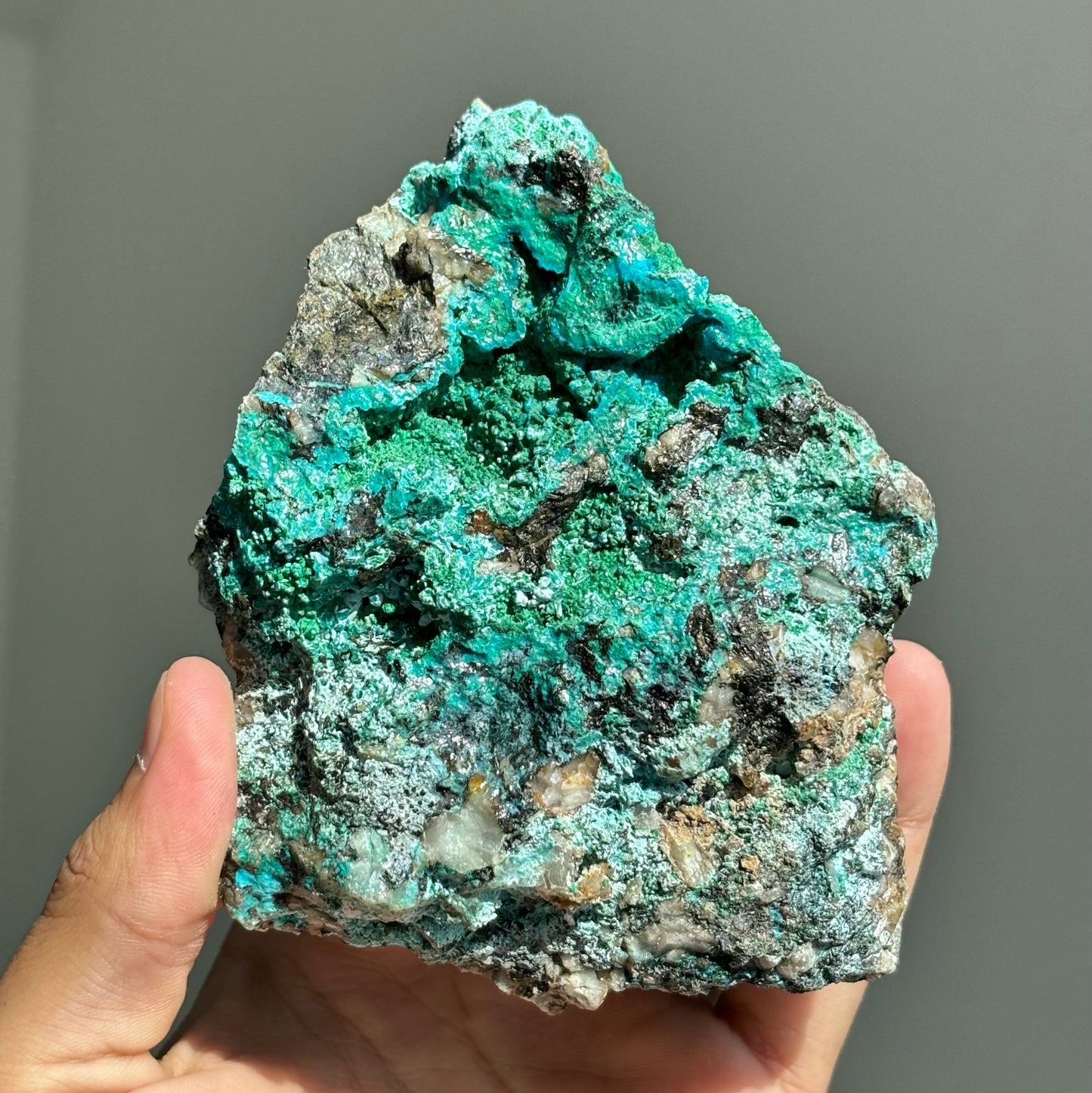 chrysocolla with malachite on matrix