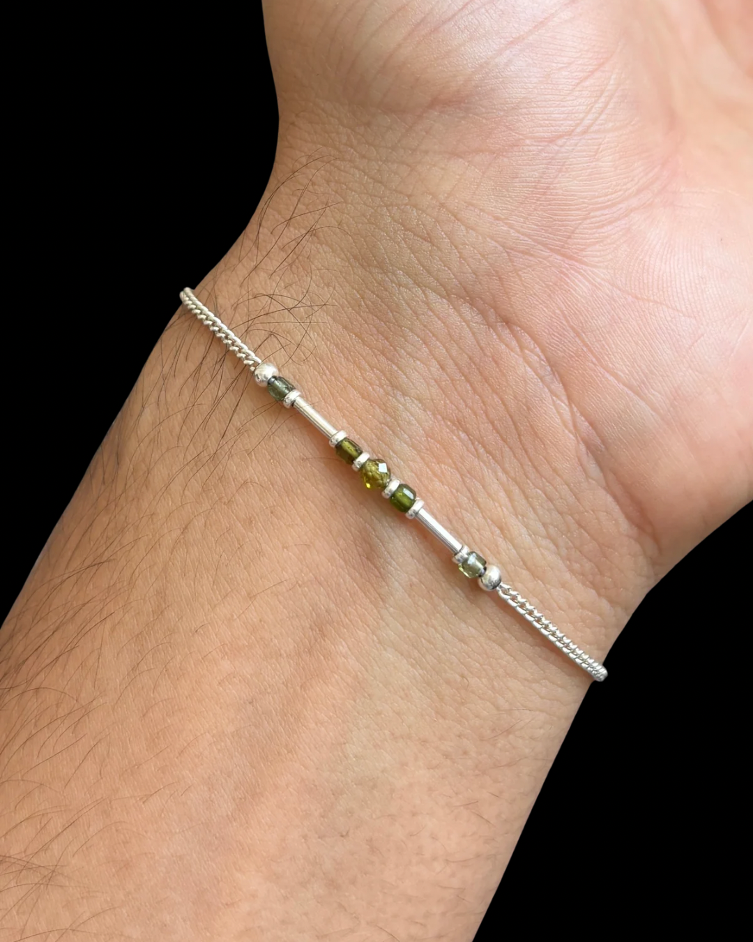 TURMALINA VERDE PULSERA PLATA
