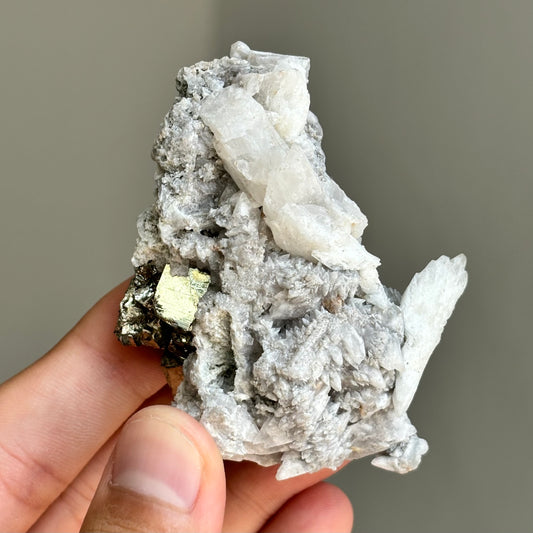 clear calcite, pyrite and quartz