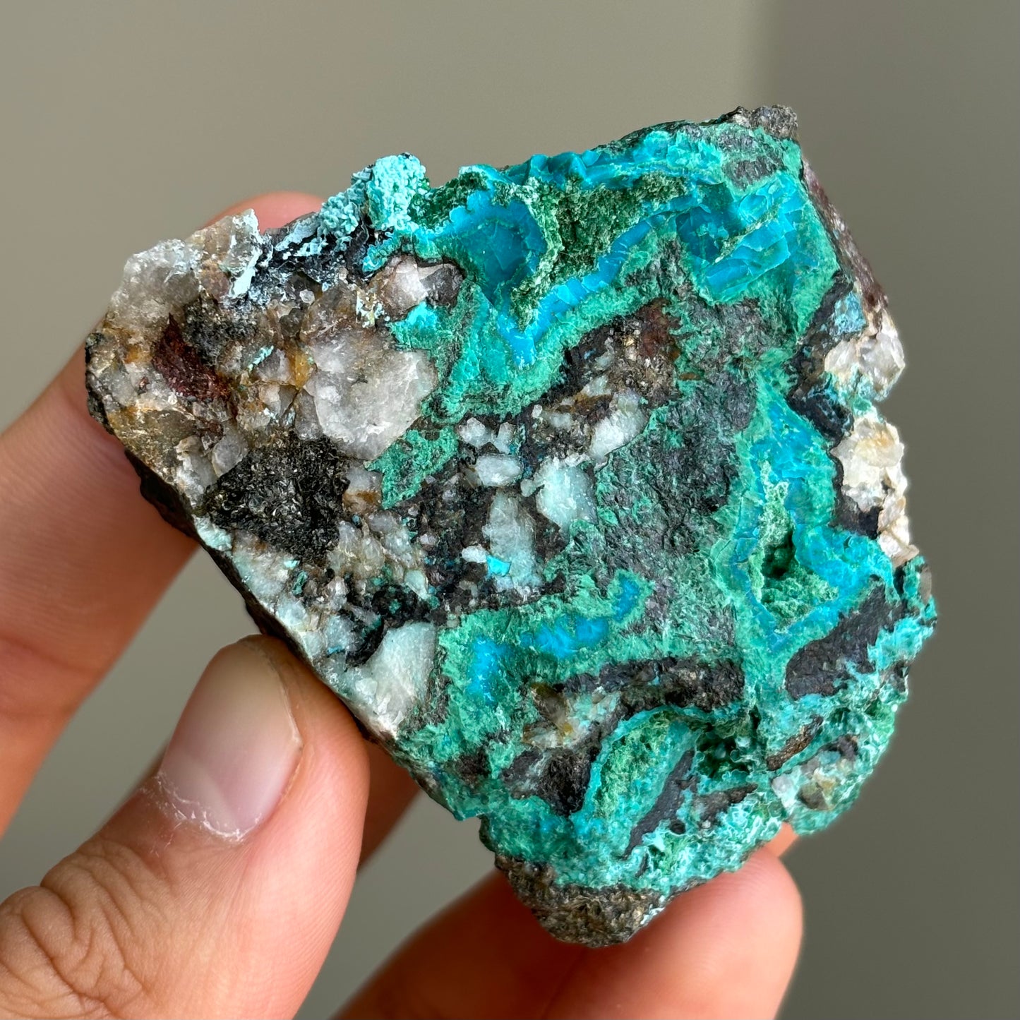 chrysocolla with malachite on matrix