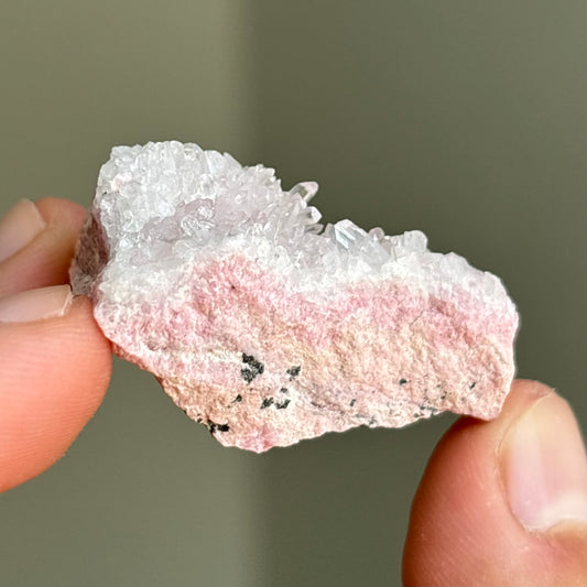 rhodonite and crystal quartz druse