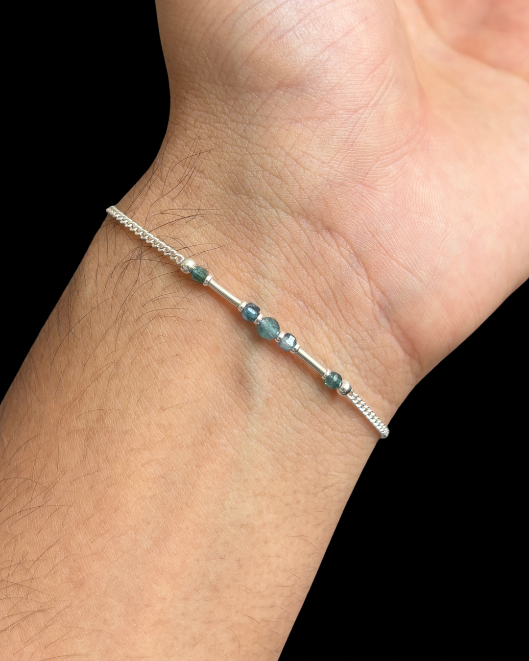 TURMALINA AZUL PULSERA PLATA