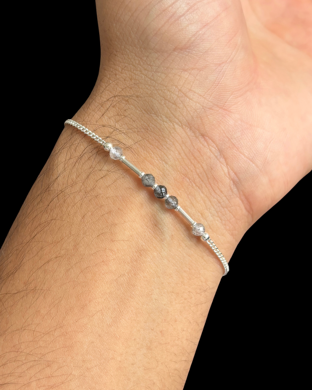 CUARZO TURMALINADO PULSERA PLATA