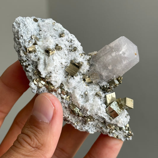 clear calcite, pyrite and crystal quartz