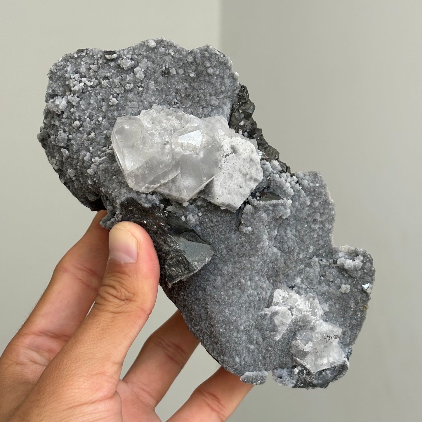 gray fluorite and tetrahedrite crystals