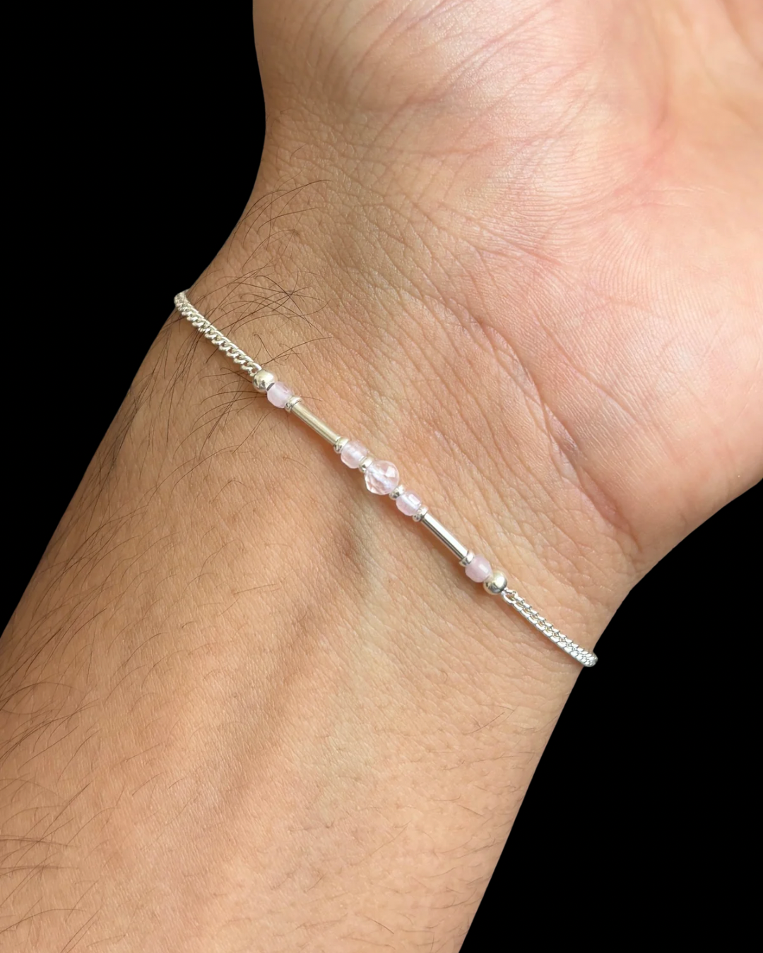 CUARZO ROSA PULSERA PLATA