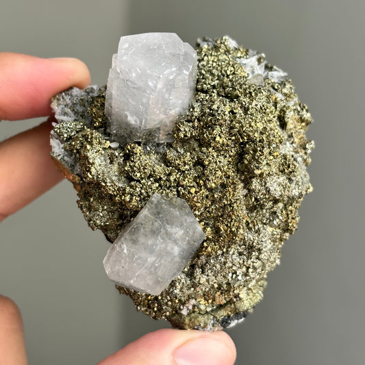 clear calcite and chalcopyrite